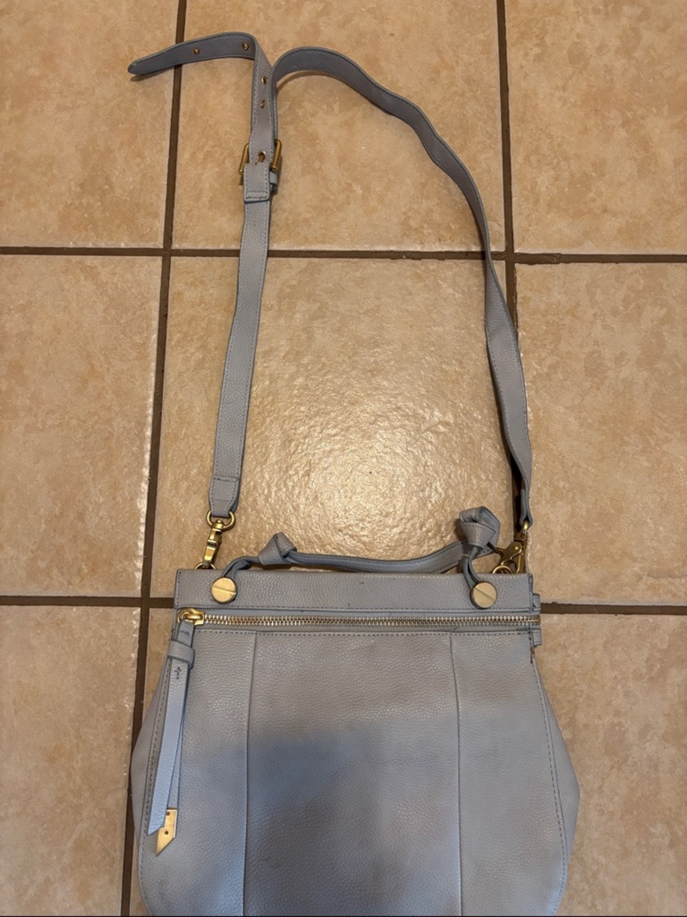 Light Blue Leather Crossbody Shoulder Bag - Picture 3 of 8